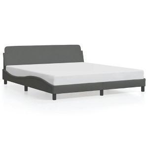 vidaXL Queen Bed Frame with Headboard - Dark Gray Fabric, Metal/Pine Wood Legs - Stylish Waved Sides - Bedroom Essential - 1 of 4