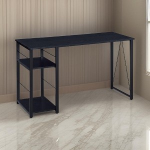 Royal Hampton Writing Desk with 2 Tier Side Shelves and Tubular Metal Legs, Black - 1 of 4
