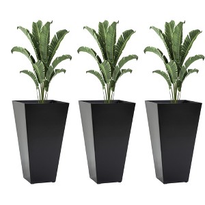 Bencmate Planters Set of 3 Tall Outdoor Garden Flower or Plant Pots with Drainage Hole, Indoor Pots for Porch Patio and Deck, Black, 15.75"*15.75"*28" - 1 of 4