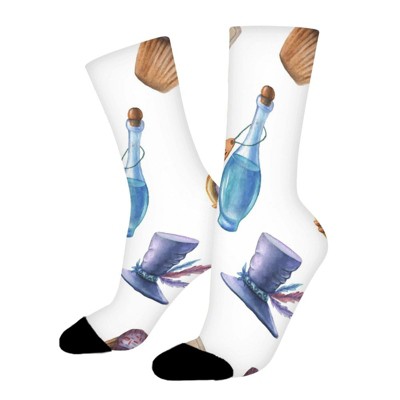 Cupcakes Mushrooms And Bottles Women Printed Crew Socks Funny Funky Socks Soft Polyester Novelty Gifts for Artists Men