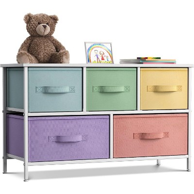 Sorbus 5 Drawers Dresser- Storage Unit with Steel Frame, Wood Top, Fabric Bins - for Bedroom, Closet, Office and more