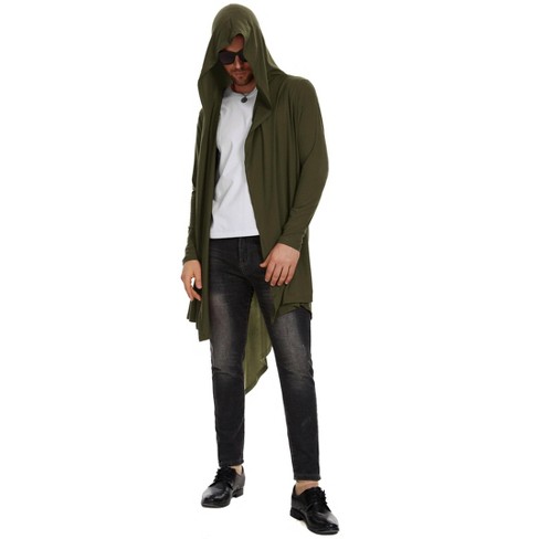 Men's Long Hooded Cardigan Ruffle Shawl Long Sleeve Lightweight Open Front Drape Cape Overcoat - image 1 of 4