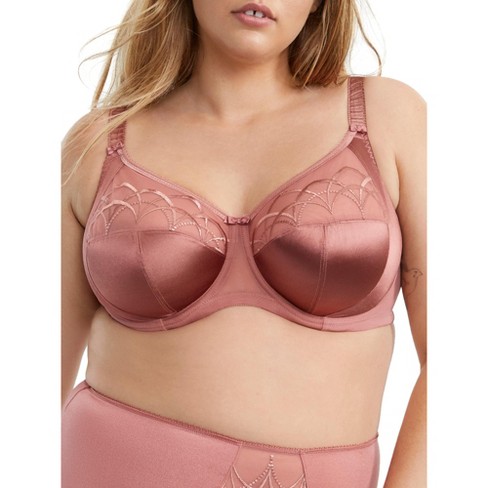 Curvy Couture Women's Solid Sheer Mesh Full Coverage Unlined Underwire Bra  Chocolate 46H