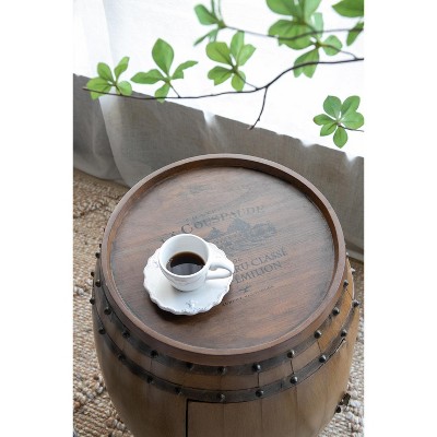 Vynxaria Rustic Wine Barrel Drum Side Table ¨C Multi-Use Accent with Storage