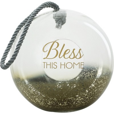 Pavilion Gift Company - Bless - 9.5" Gold Glass Lantern - Candle Holders