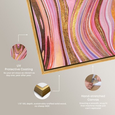Pink and Gold Abstract Geode Canvas Wall Art with Wooden Frame