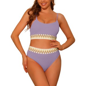 Elerevyo Women's High Waisted Ribbed Adjustable Spaghetti Straps Push Up Swimsuit Bathing Suits 2 Pcs - 1 of 4