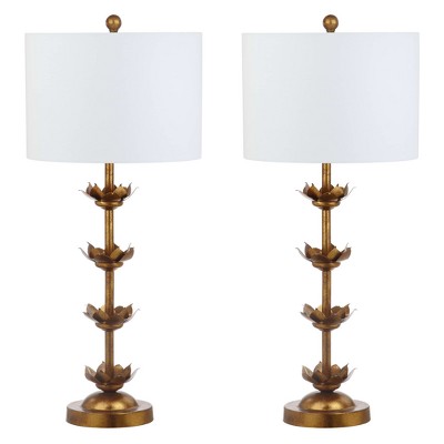 (Set of 2) 32" Lani Leaf Table Lamp Antique Gold (Includes LED Light Bulb) - Safavieh