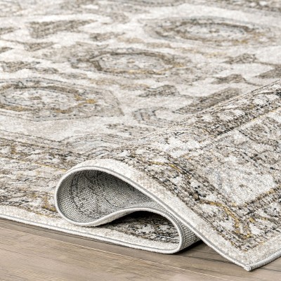 Gray and Beige 5' x 7' Traditional Washable Area Rug