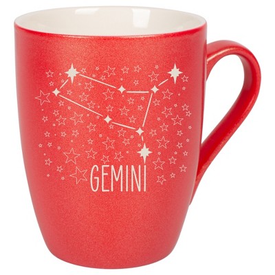 100 North Zodiac 10 Ounce Crimson Red Metallic Finish, Comfortably Fits Your Hands, New Bone China Coffee Tea Cup Mug, Gemini