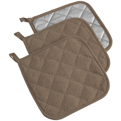 Design Imports  Terry Solid Potholder Set 3 Piece Brown 7X7"