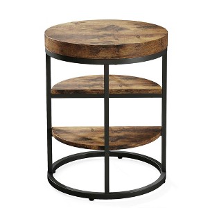 Resenkos Nightstand, Night Stand,Round End Table, Small Side Table Nightstand with 3-Tier Shelves,Rustic Brown - 1 of 4