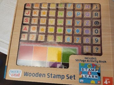 Wooden Stamp Set - Letters, Numbers, Shapes and Activity Book