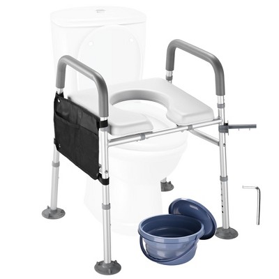 Yescom Raised Toilet Seat Riser Adjustable Bedside Commode with Handles 375 lb for Seniors Disabled Gray