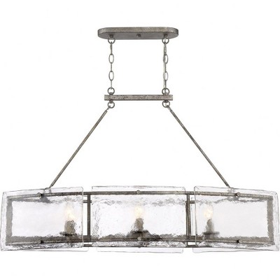 Artisanal Fortress Island Light with Textured Glass and Mottled Silver Frame