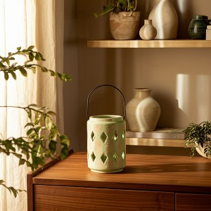 Ceramic Hurricane Lantern with Cutout Design - Ceramic Outdoor & Indoor Accent for Home, Garden, Patio & Office - 1 of 4