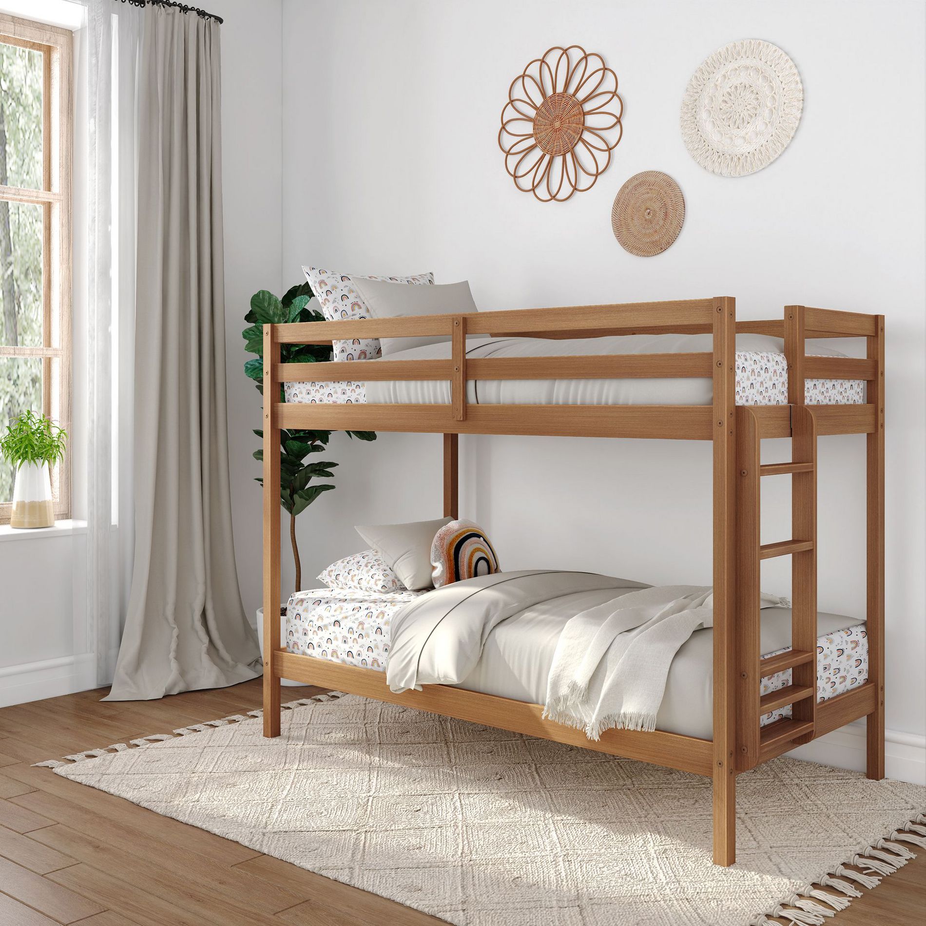 Now Furniture Bunk Bed for Kids, Twin over Twin, Engineered Wood, Textured Pecan