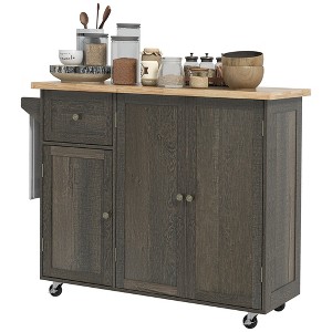 Aghana Digitals Farmhouse Rolling Kitchen Cart with Adjustable Shelves, Drawer, Triple Cabinets & - 1 of 4