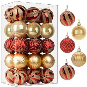 Aoibox 30 Piece 2.36 Inch Christmas Tree Ball Ornaments Red Gold Shatterproof Plastic Baubles Set for Holiday Party Wedding Decor - 1 of 4