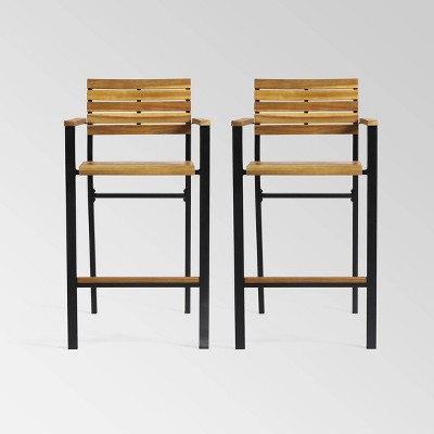 Brampton 2pk Acacia Wood Industrial Bar Stools - Teal/Black - Christopher Knight Home