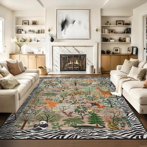 Nasitip Traditional Jungle Animals Pattern Area Rug Non-Slip Washable for Living Room，Bedroom，Entryway - 1 of 4