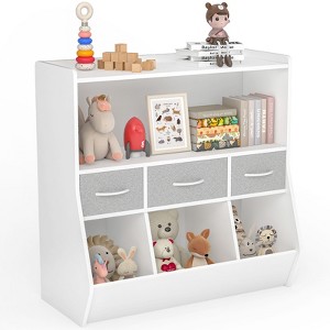 SKONYON Kids Bookshelf and Toy Organizer with Fabric Drawers, Open Cubbies, Safe Design, Compact Storage Solution for Playroom or Nursery - 1 of 4