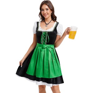 Womens Velvet Short Sleeve Color Block Apron Dress Two Piece Set Ruffle Neck Dress - 1 of 4
