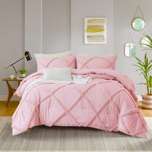 Tufted Comforter Set With Pillowcase – Shabby Chic Farmhouse Bedding with Geometric Embroidery, Soft Lightweight Quilt - 1 of 4