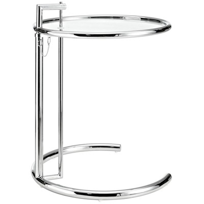 Eileen Gray Adjustable Chrome and Glass Round Side Table