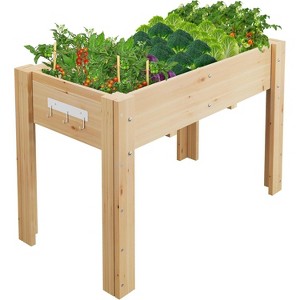 Elevated Garden Bed with Legs & Hooks, 47x30x22 Inch (4x2.5x1.8 ft) Raised Wood Planter Box for Vegetables/Herbs, Outdoor Patio & Backyard - 1 of 4