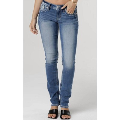 Women's Wo's Cross Stitch Mid Rise Straight Leg Jeans - Miss Me