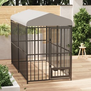 Large Dog Kennel with Waterproof Roof, 8x4x6FT Large Outdoor Dog Kennel with Feeding Doors - 1 of 4