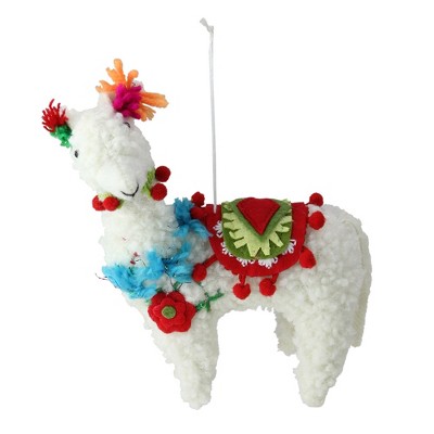 Raz Imports 7" Plush Llama with Flowers Christmas Ornament - Red/Blue