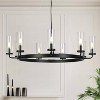LNC Bohonicist 9-Lights 31" Candle Wagon Wheel Modern Farmhouse Oversized Chandelier,Matte Black and Glass - 2 of 4