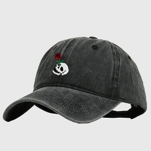 Anna-Kaci Women's Vintage Washed Baseball Cap with Skull and Rose Embroidery - 1 of 4