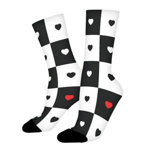Hearts On Black And White Women Printed Crew Socks Funny Funky Socks Soft Polyester Novelty Gifts for Artists Men - 1 of 1