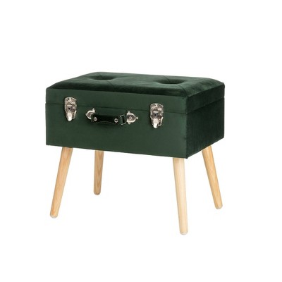 Image of 20" Velvet Upholstered Storage Stool Hunter Green - Glitzhome