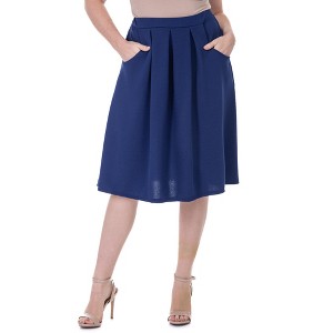 Womens Elastic Waist Pleated Knee Length Pocket Skirt - 24seven Comfort Apparel™ - 1 of 4