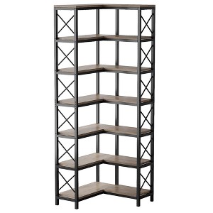 Resenkos Bookshelf, Bookcase Standing Shelf Unts,7-Tier Corner Bookshelf Corner Bookcase Storage Display Rack,Light Grey Gray - 1 of 4