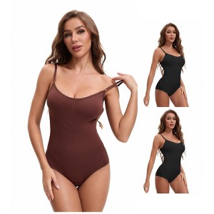 INSPIRE CHIC 3 Packs Women's Scoop Neck Sleeveless Seamless Bodysuit Tummy Control Briefs Body Shaper - 1 of 4
