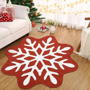 Christmas Holiday Decor Rug Washable Xmas Snowflake Area Rugs Soft Non Slip Low Pile Rugs for Living Room Bedroom - 1 of 4