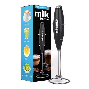 Peach Street Powerful Handheld Milk Frother, Mini Milk Frother, Battery Operated (Not Included) Stainless Steel Drink Mixer - Milk Frother Stand for