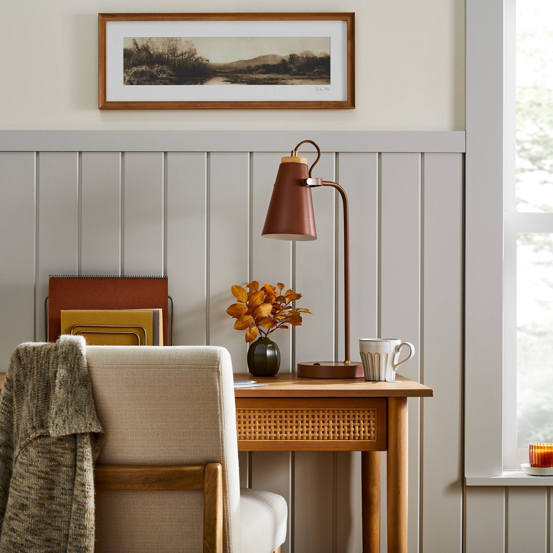20" Metal Task Lamp with USB Port Terracotta Brown (Includes LED Light Bulb) - Hearth & Hand™ with Magnolia: Adjustable, ETL Listed