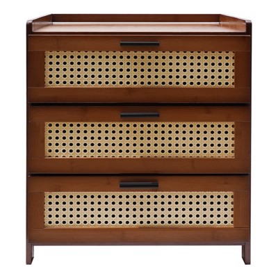 YIYIBYUS Mid-Century Nightstand with Drawer, Modern Bamboo End Table for Small Spaces, Tea Color