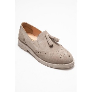 Alex - Beige Suede Leather Tassel Loafers (Women) | Forever & Always Shoes - 1 of 4