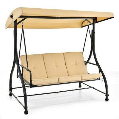 Tangkula 3-Seat Outdoor Converting Patio Swing Glider Adjustable Canopy Porch Swing