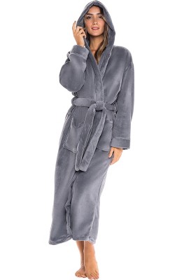 Adr Women's Classic Winter Robe, Hooded Plush Fleece Bathrobe Steel ...