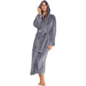 HEARTNICE Fuzzy Soft Robes for Women, Long Plush Hooded Robe Fluffy Warm  Bathrobes(Dark Grey,S/M) at  Women's Clothing store