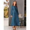 INSPIRE CHIC Women's Elegant Frilled Crewneck Midi Long Sleeve Pleated A-Line Flowy Dress with Pockets - 2 of 4