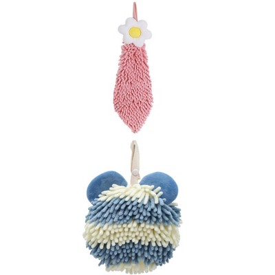 REGALWOVEN Soft Absorbent Cute Fuzzy Hanging Decorative Bathroom Chenille Hand Towel 6" x 15"/7" x 7" 2 Packs